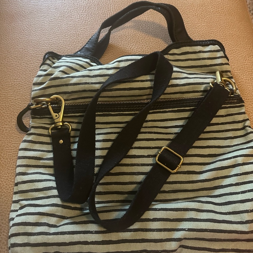 Fossil Striped Black and light blush convertible purse